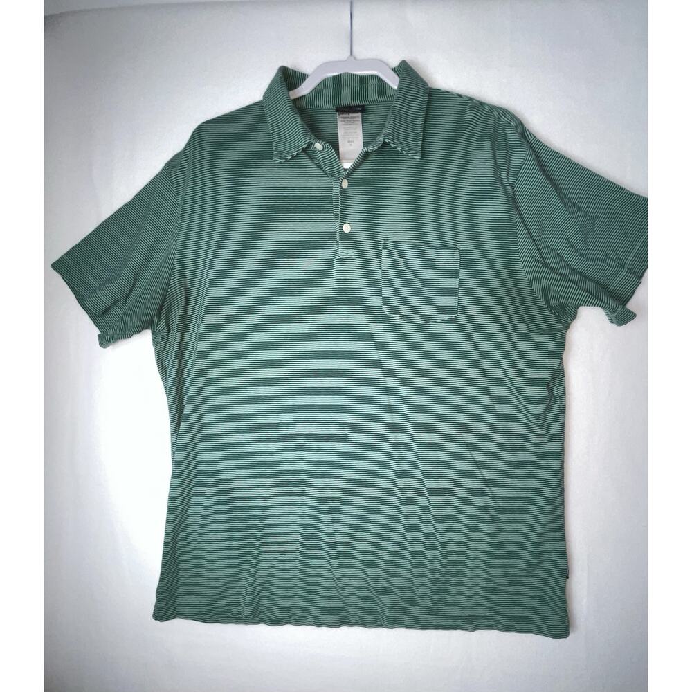 Patagonia Men's Squeaky Clean Polo 52776 Green and Navy‎ Stripe Size XL